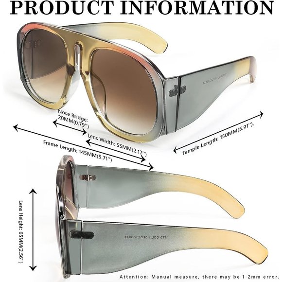 Women Retro Trendy Avaitor Oversized Vintage 70s 80s Flat Shield Shades B2745